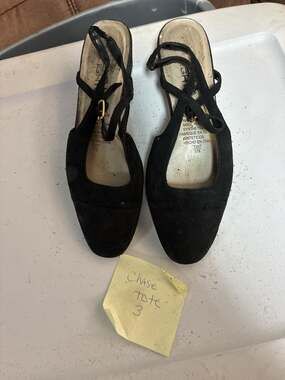 Highlights Vintage Black Suede Slingback Low Heel Pumps